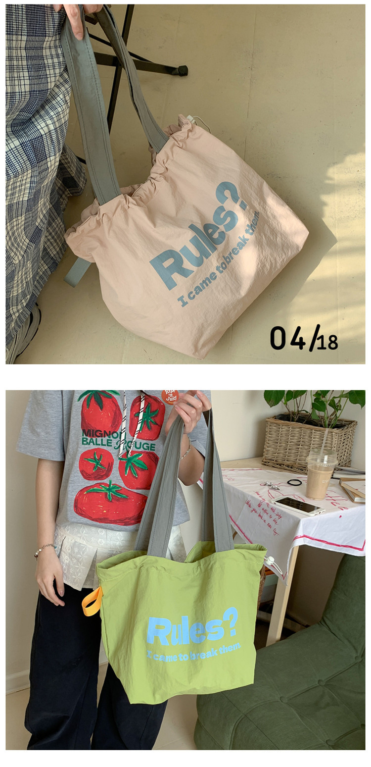 Fashionable and simple letter print large-capacity tote bag 2025 new style contrasting color versatile drawstring pleated single-shoulder bag undefined
