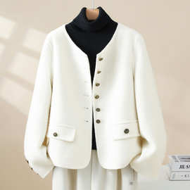 mmc1081白色小香风短款双面羊绒大衣2025秋冬超好看洋气毛呢外套