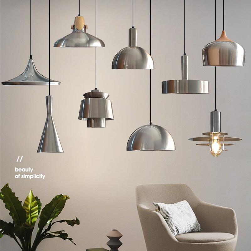 Industrial Style Chandelier Spotlight Hot Pot Restaurant Catering Shop Cafe Modern Stainless Steel Color Chandelier Silver