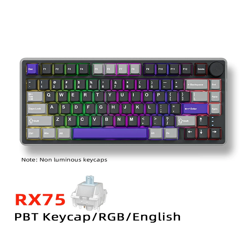 Mechanical Keyboard RX75, wireless three-mode, PBT keycaps & RGB (80-key compact)
