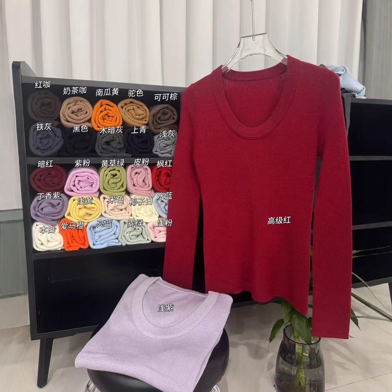 Hanyuan Apparel/ 25 Fashionable Versatile Round Neck Long Sleeve Silk Wool Knitted Sweater Women's Top Base Layer Sweater
