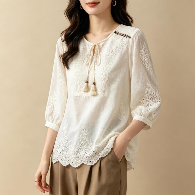 Retro Ethnic Style Cotton and Linen Shirt Set for Women, Mom's Summer Outfit, High-End Linen Top, Casual Pants Two-Piece Set