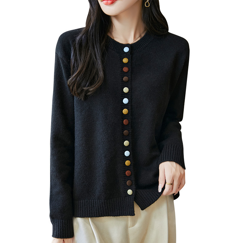 彩色扣子毛衣女2025秋冬新款小香风显瘦柔软长袖上衣针织开衫批发|undefined