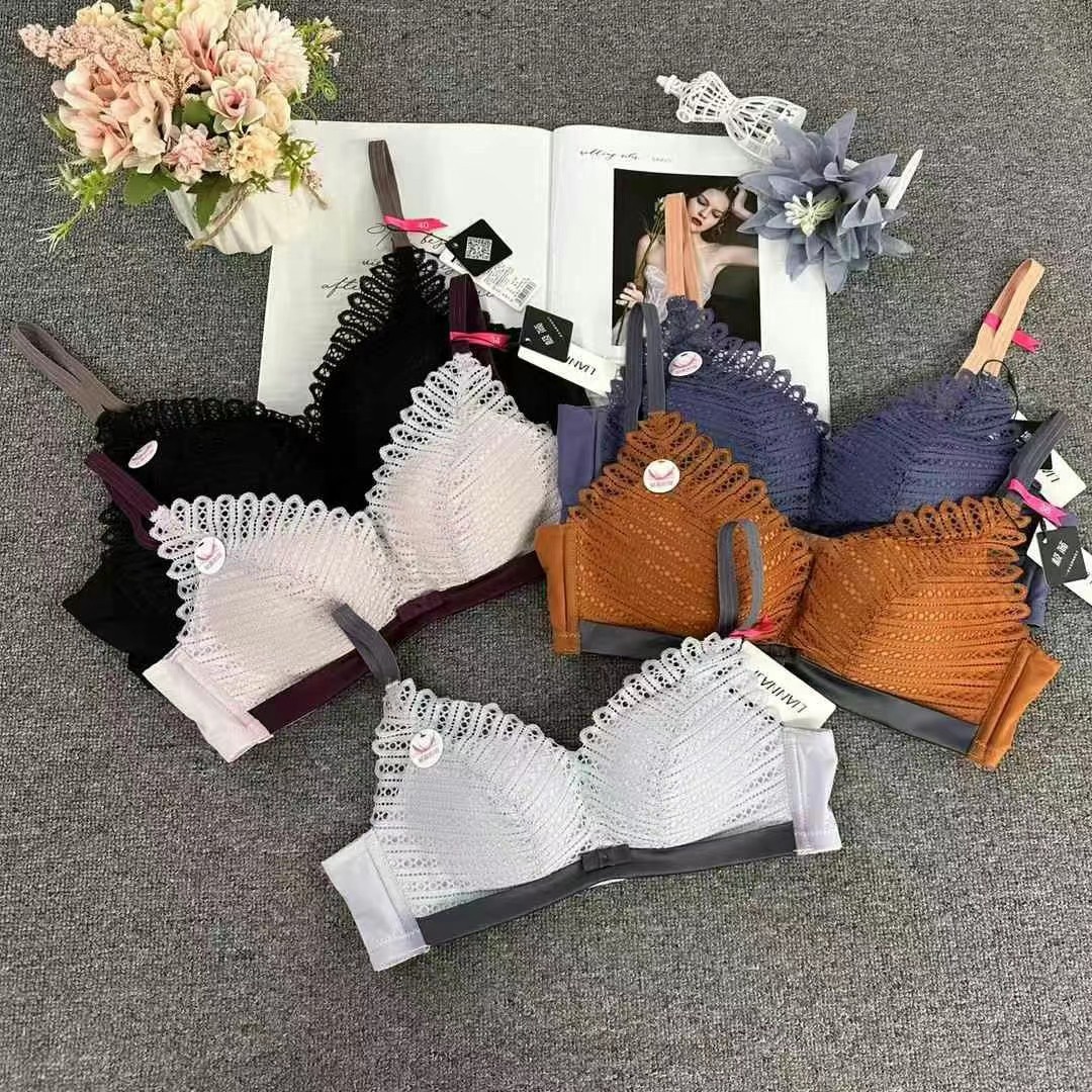 6153 # Precio bajo nueva moda sexy copa media gruesa cómoda ropa interior fruncida sujetador sin anillo de acero al por mayor