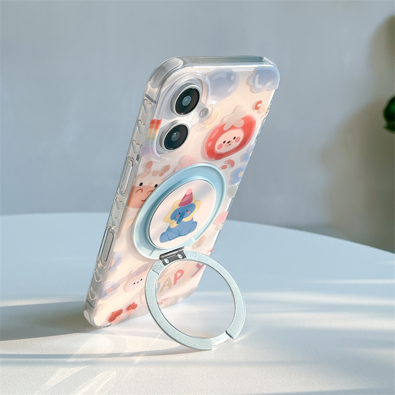 Pintura al óleo de dibujos animados para animales 16ProMax funda para teléfono móvil 360 magnético giratorio Apple 15 hembra iphone14/13