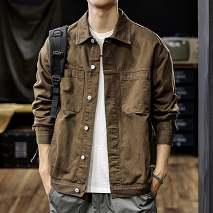 American Retro Heavy Denim Jacket Men's 2024 Autumn New Fashion Brand Loose Men's Workwear Jacket Spring and Autumn