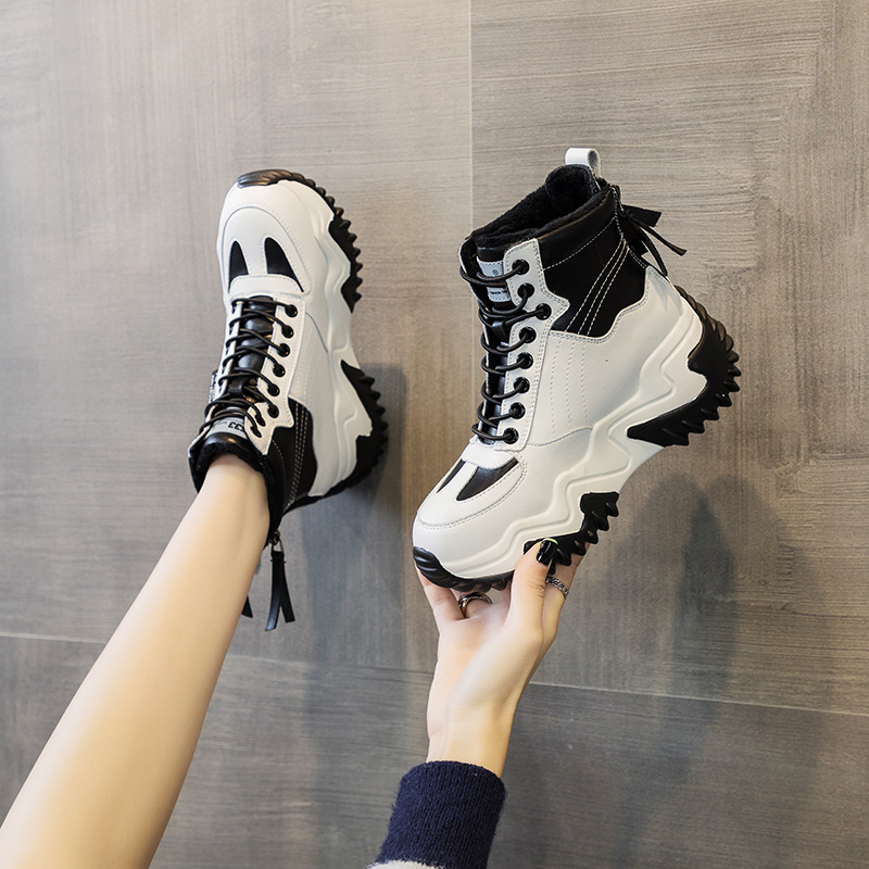 Giày sneaker nữ chunky đế dày phong cách Hàn Quốc, lót lông giữ ấm, tăng chiều cao, mùa thu đông 2026 — M168 đen cộng với nhung, Lớp lót đơn màu xám M168-1, Lớp lót đơn màu đen M168-1, M168 màu xám cộng với nhung