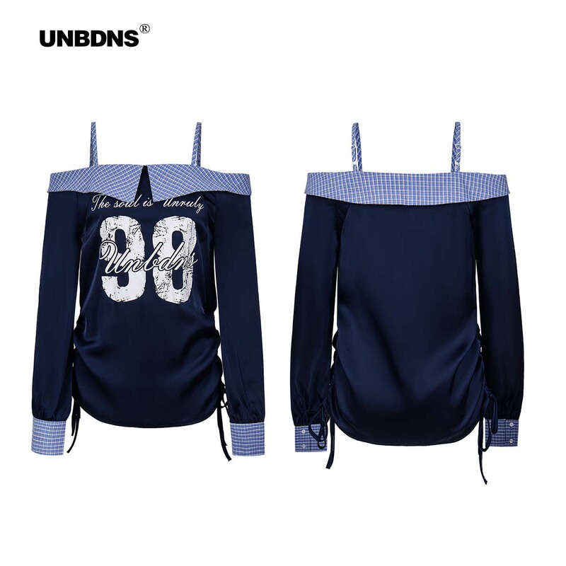 Unbdns One-Shoulder Jersey Cool and Sweet Style Satin Fashion Printed Top Long-Sleeved T-Shirt for Women New Style Unbdns One-Shoulder Jersey Cool and Sweet Style Satin Fashion Printed Top Long-Sleeved T-Shirt for Women New Style