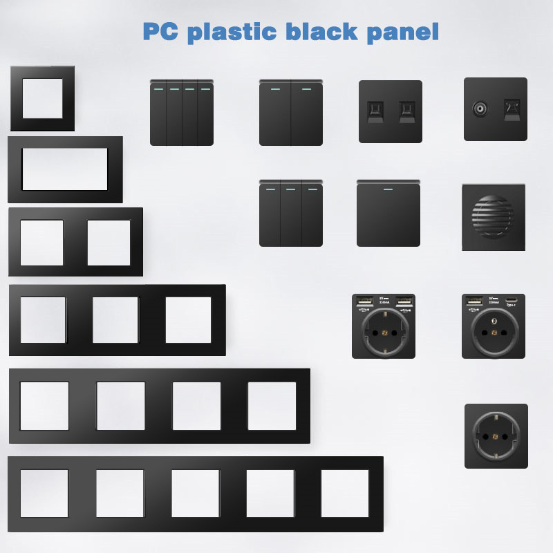 黑色PC塑料16A欧标法式欧规面板墙壁插座连体欧式带USB充电电源
