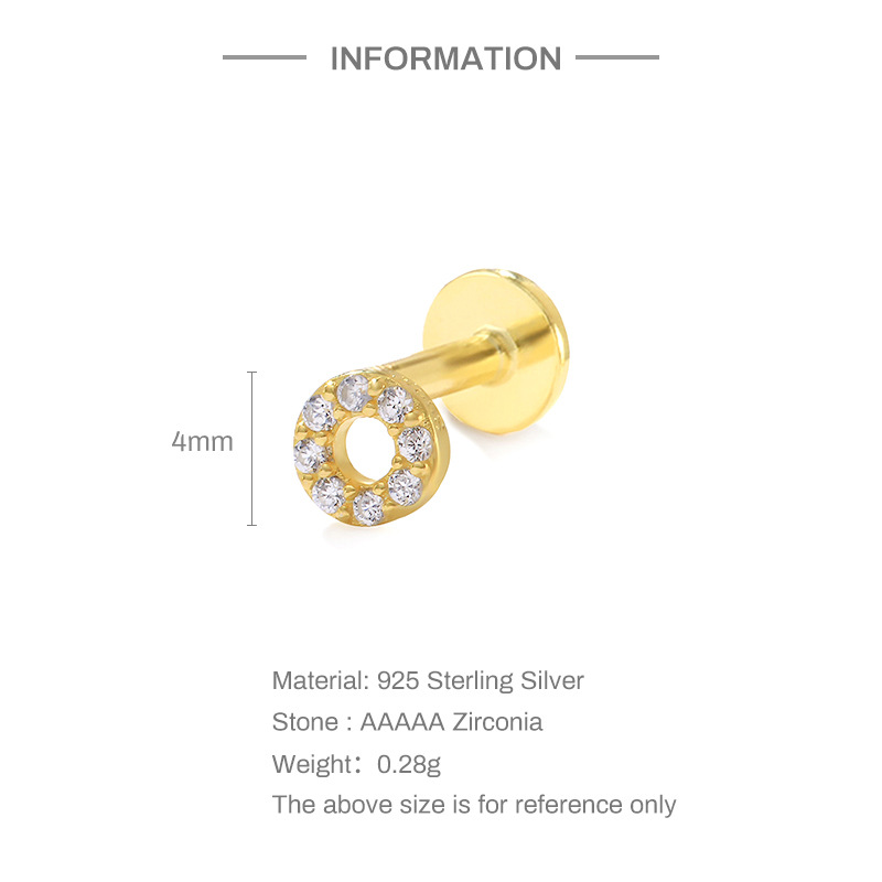 18K Gold Plated Plating Material 1 Piece Ear Cartilage Rings & Studs Fashion Cross Circle Flower Silver Plating Inlay Zircon
