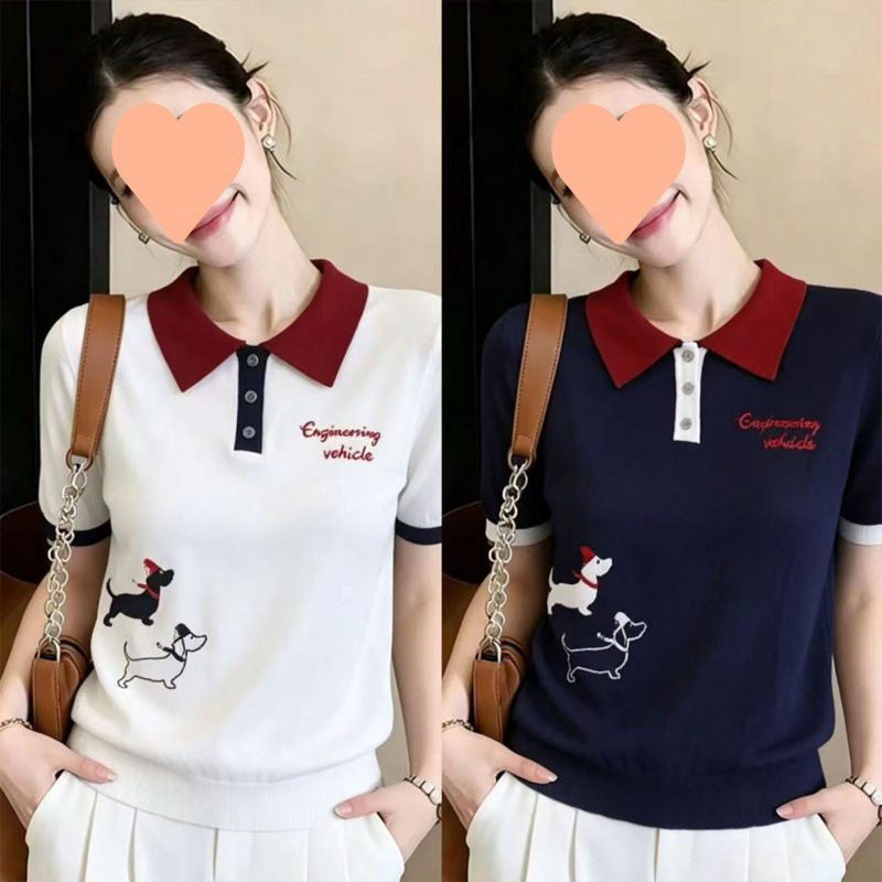 College Style Age-Reducing Polo Collar Short-Sleeved T-Shirt for Women 2026 New Korean Style Very Beautiful Summer Knitted Top College Style Age-Reducing Polo Collar Short-Sleeved T-Shirt for Women 2026 New Korean Style Very Beautiful Summer Knitted Top