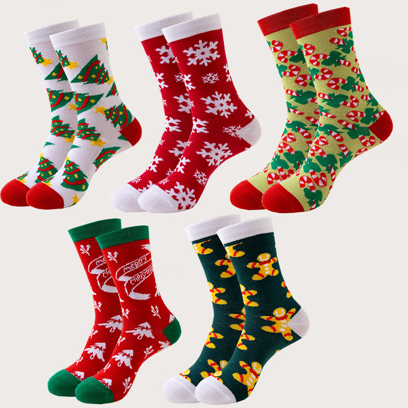 Cross-Border Export New Christmas Socks Snowman Santa Claus Elk Cartoon Zhongtong Socks Men and Women European and American Christmas Socks