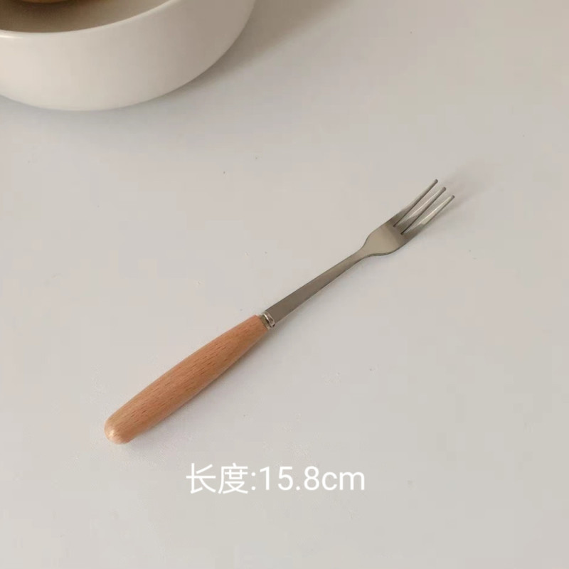 学生木柄ステンレスナイフフォーク食器セットステーキデザートインスタ风长柄箸フォークスプーンセット|undefined