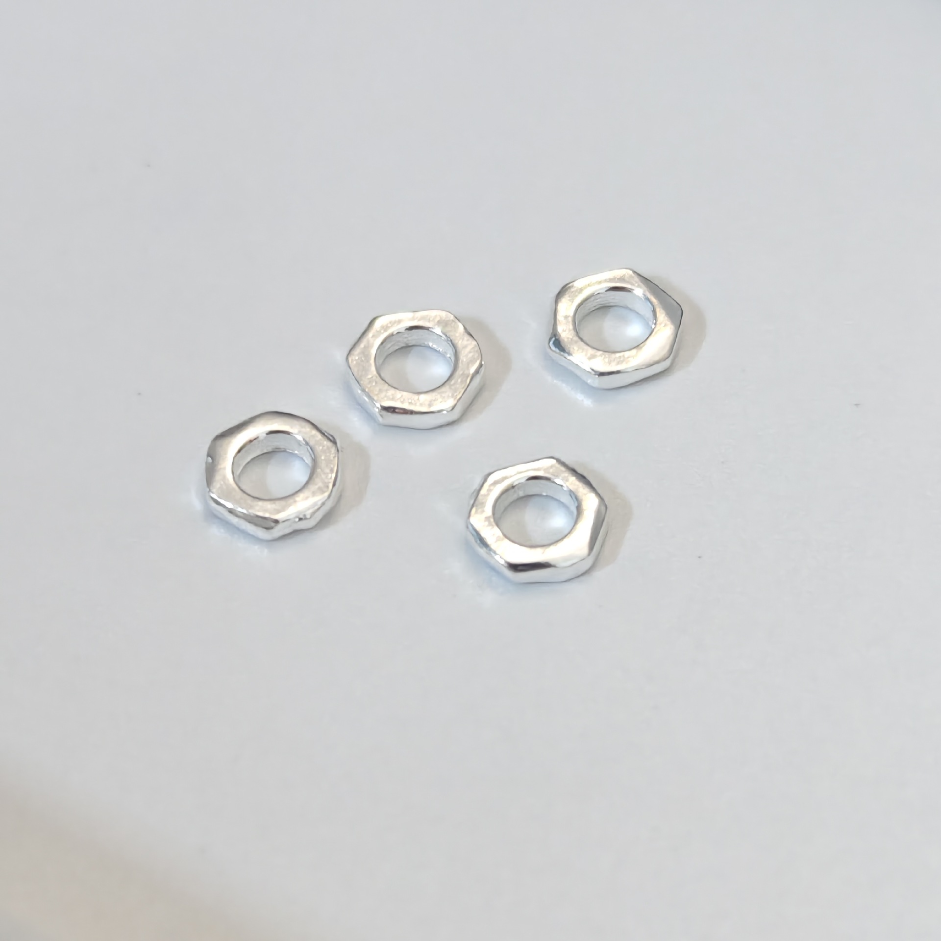 S999 Pure Silver Hexagonal Spacer Beads and Pieces, Silver Jewelry Accessories, Closed Loops for DIY Braided Rope Bracelets and Necklaces, Loose Beads