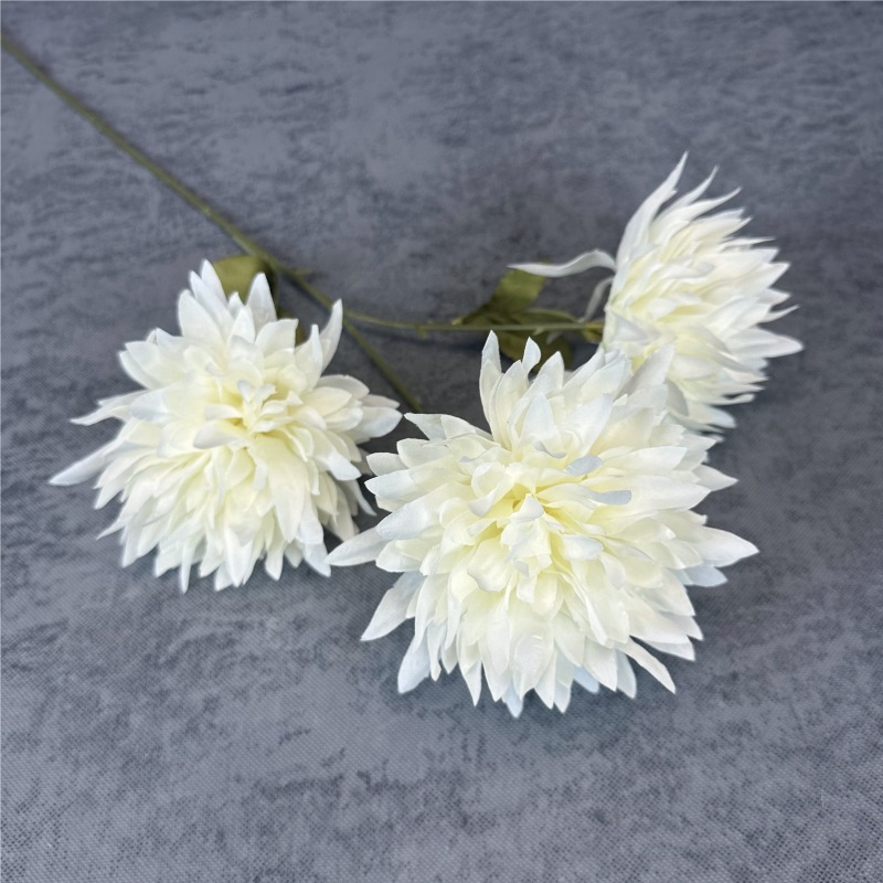 Flores artificiales, crisantemos de 3 cabezas, flores de seda, arreglo floral de crisantemo, accesorios de fotografía, flores falsas, ramo de flores para fotografía, decoración del hogar