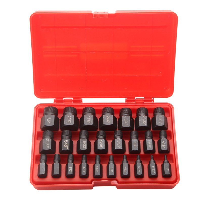 Extractor de tornillo británico de 25 piezas de cabeza rota herramienta de extractor de tornillo deslizante de rosca dañado