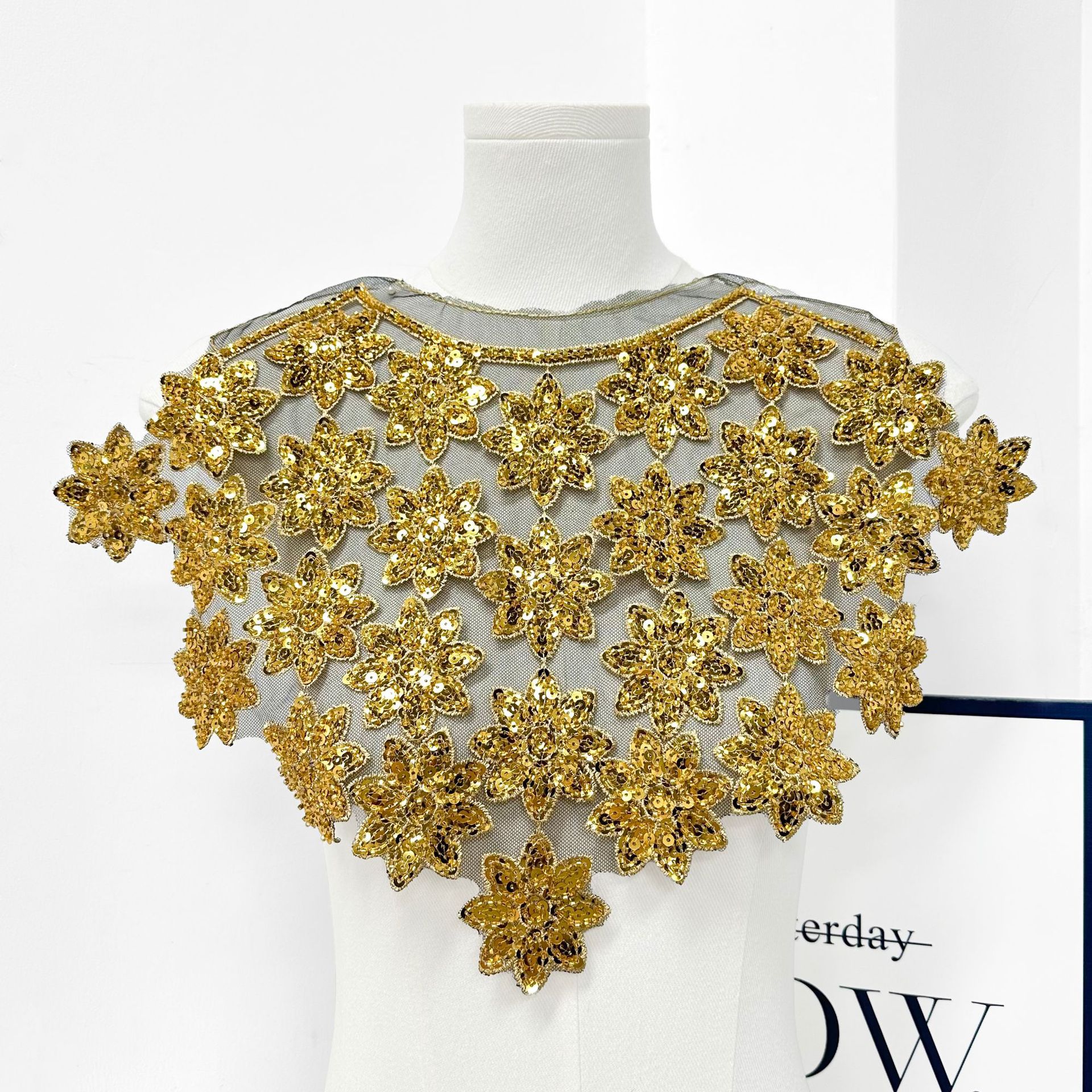 Falso cuello versátil nuevo vestido vestido vestido vestido de baile collar delantero flores agujeradas bordadas accesorios multicolores image 20