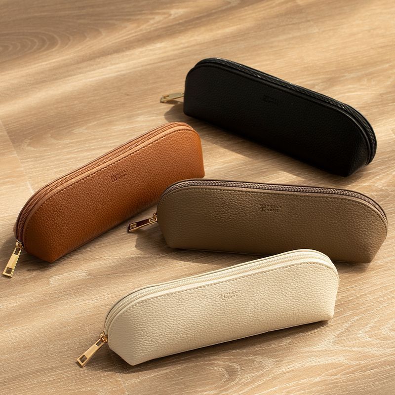 High-End Leather Pencil Case Japan Cross-Border Simple Large-Capacity Makeup Brush Cosmetics Bag Guangzhou Manufacturer Wholesale
