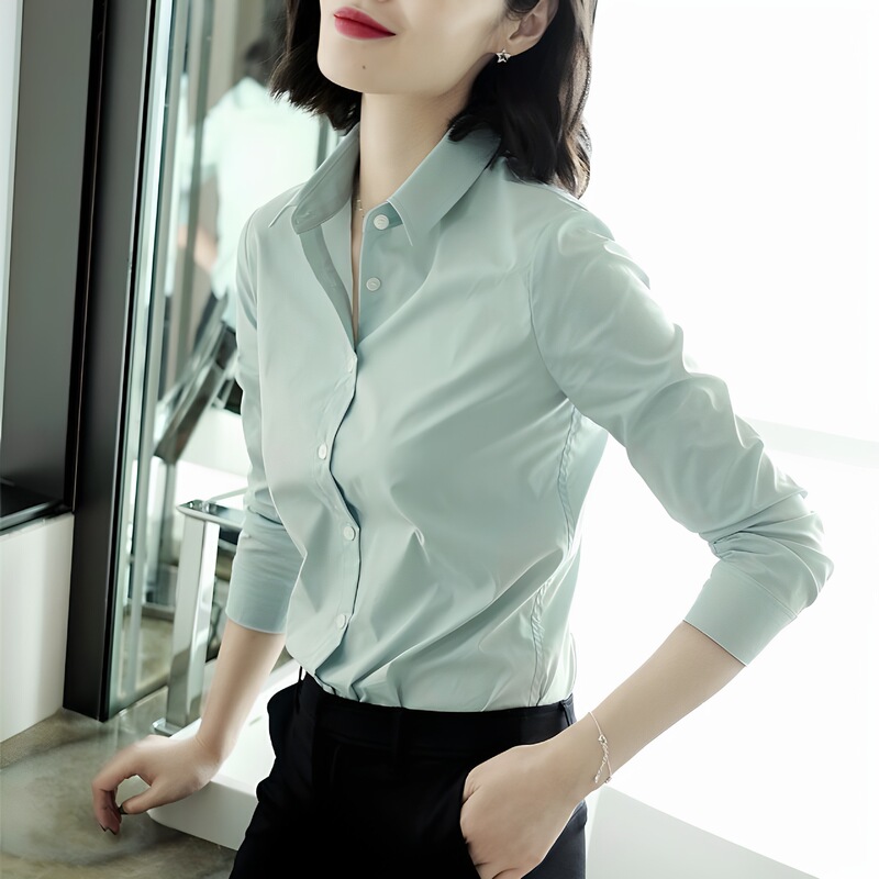 Spring and Autumn New Women's Shirt Long Sleeve Solid Color Professional Workwear Slim Commuting Shirt Top Temperament Formal Wear