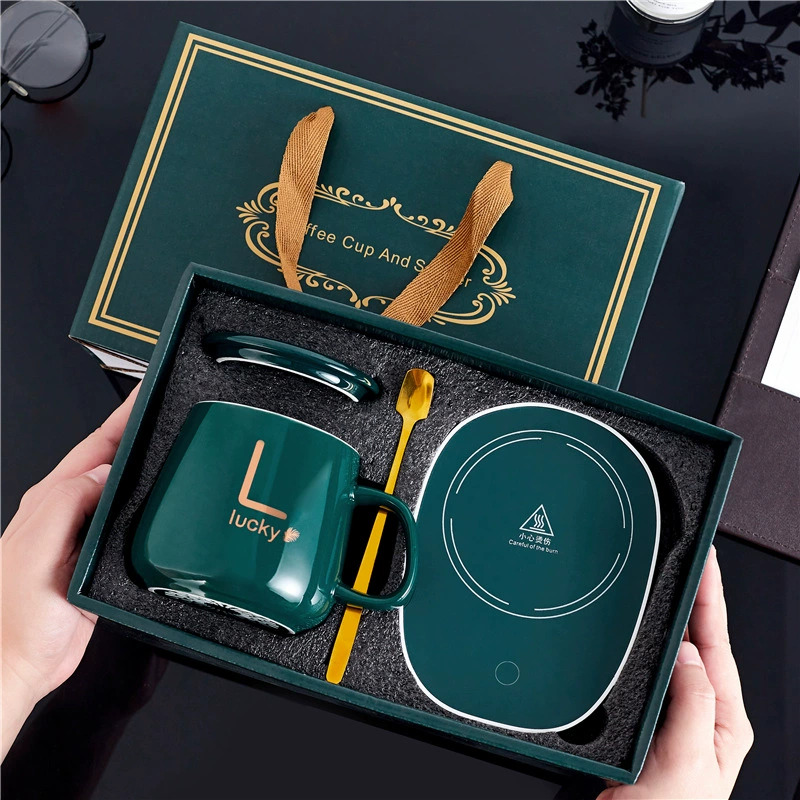 Термостатическая керамическая кружка набор, подогреватель постоянной температуры 55°C, объем 380–480 мл в подарочной коробке
