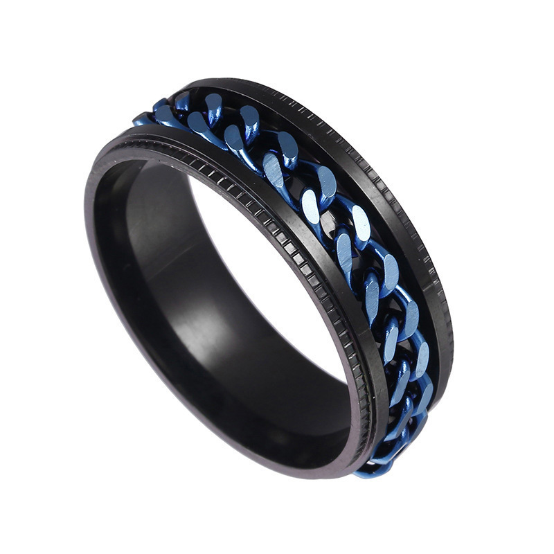 Joyería de acero Titanium vendedora caliente transfronteriza fabricante masculino del anillo esmerilado hueco del acero inoxidable del estilo europeo y americano de la cadena giratoria