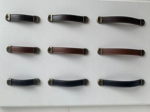 Factory Direct Sale Wooden Box Gift Box Leather Handle Nordic Brown Leather Pull Handle Classic Cabinet Door Drawer Surface Mounted Leather