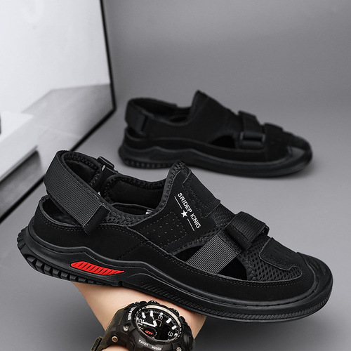 Men's summer beach sandals, Crocs, hollow breathable casual shoes, fashionable outdoor wading shoes, hiking sneakers