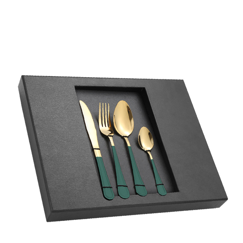 Juego de vajilla de acero inoxidable Amazon TikTok 20/24 piezas 1010 caja de regalo de cuatro piezas principales traje de cuchillo, tenedor y cuchara de comida occidental