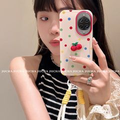 适用华为nova14pro手机壳带挂绳新款nova14硅胶手机壳波点小樱桃