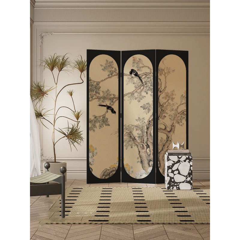 Movable Office Entrance Bedroom Shielding Home French Medieval Flower and Bird Screen Partition Living Room Modern Simplicity