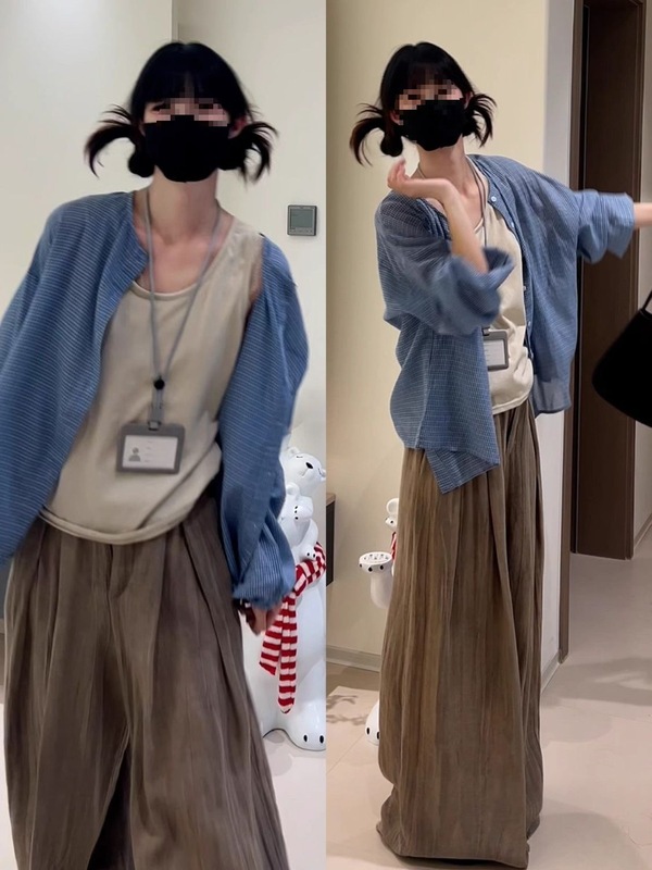 套装女2025夏季韩系辣妹长袖衬衫外套吊带背心阔腿裤三件套潮|undefined