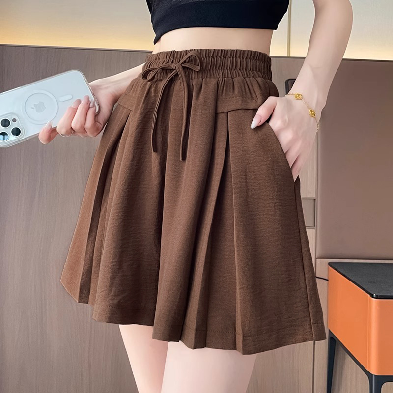 Casual High-Waisted Women's Shorts for Summer, Thin Plus Size 100kg Fat mm Wide-Leg Pants, Slimming Five-Point Ice Silk Sports Shorts