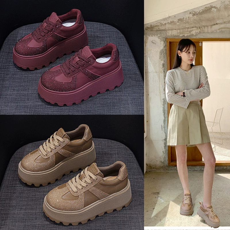 Туфли Dexun, весна 2021, увеличивающие рост, женские туфли из нубука в стиле ретро с водными бриллиантами, повседневные модные спортивные кроссовки, женская обувь