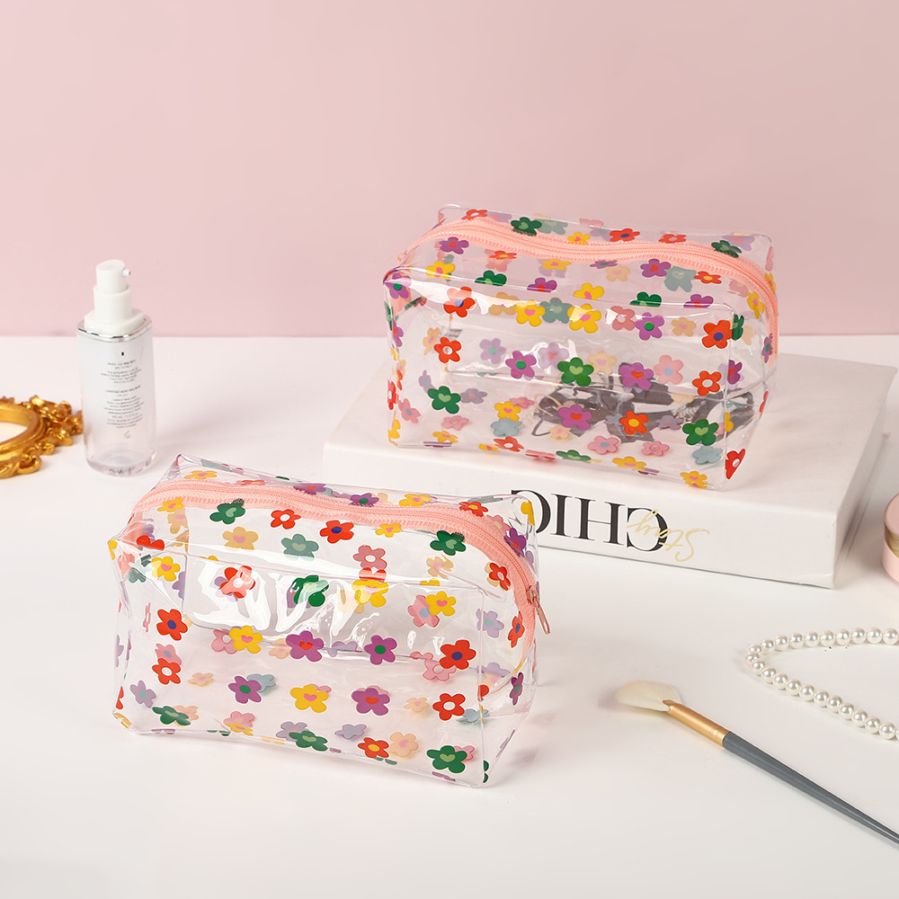 Bolsa de maquillaje impermeable transparente transfronteriza de flores portátil de gran capacidad para mujeres almacenar bolsa de lavado especial para viajes