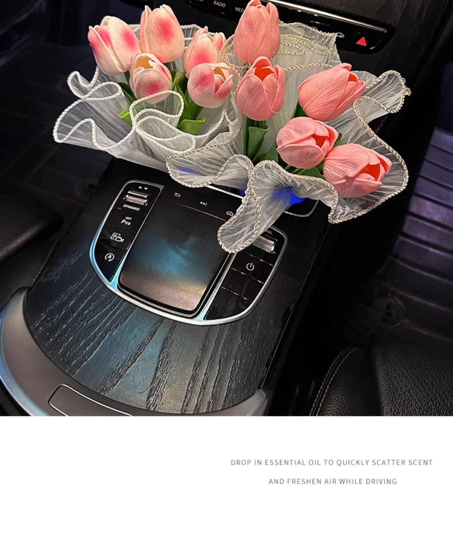 Car ornaments tulip bouquet ins style 2024 Internet famous new car center console interior decorations for girls