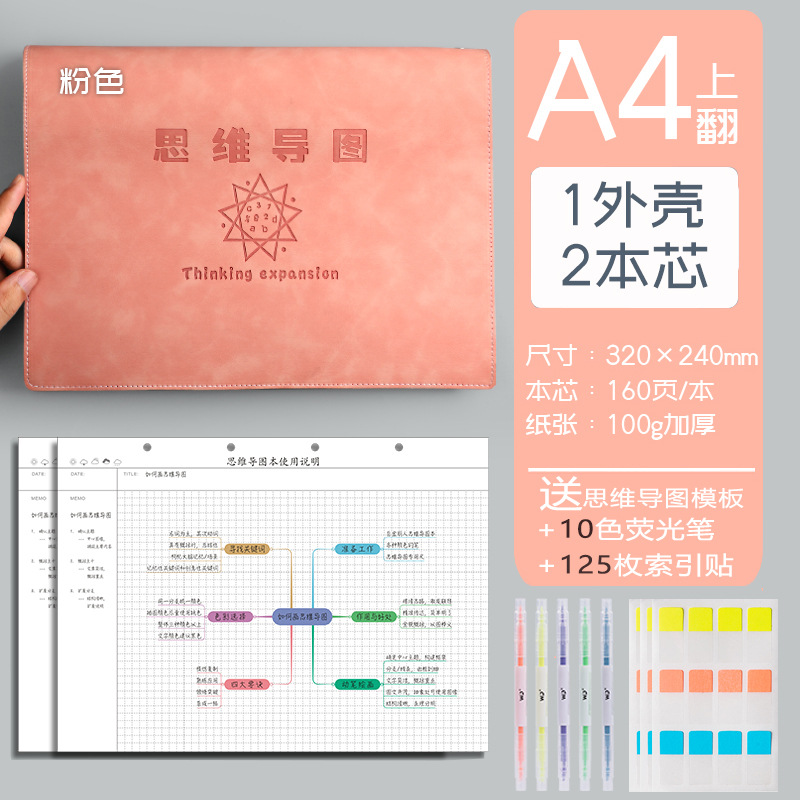 Mapa de la mente cuaderno a4B5 cuaderno de hojas sueltas desmontable estudiante simple examen de ingreso de posgrado Aprendizaje de cuero suave en stock al por mayor