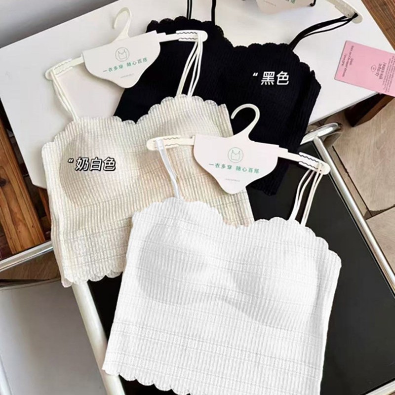 1093# Explosions Spring and Summer Lace Vertical Stripes Small Strap Fixed Cup One-character Neck Slim Slim Wrap Chest Beautiful Back Women