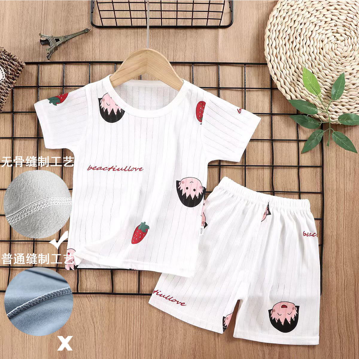 Traje de manga corta para niños de verano pijamas de algodón para Bebés Ropa de aire acondicionado de clase A ropa de verano para Niños y Niñas Ropa Para el hogar