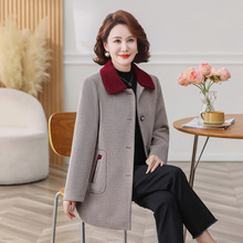 中年妈妈秋装翻领外套时尚毛呢上衣中老年女装秋冬中长款呢子大衣