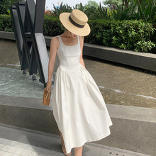 2024新款女温柔风白色气质赫本风背心裙法式长款吊带连衣裙子夏季