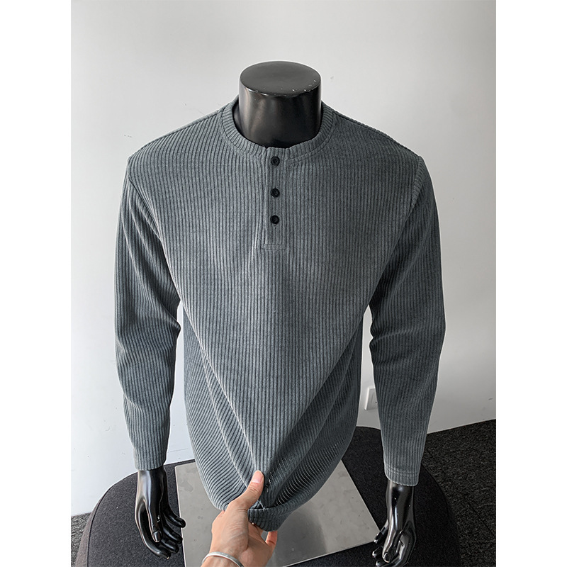 Heavy Weight 320g European Cotton Velvet Texture American Henry Collar Men's Large Size Long-Sleeved T-Shirt T24551-Special P28 Control 58