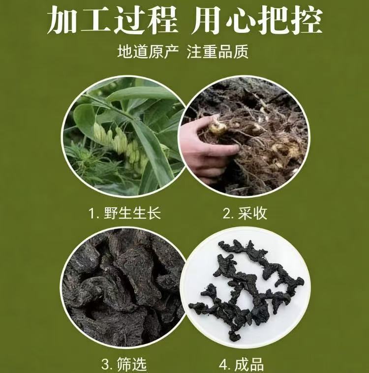 Nine-Steamed Huang Jing (Polygonatum sibiricum) — Whole Jiuhua Mountain Rhizome, 500g preparation