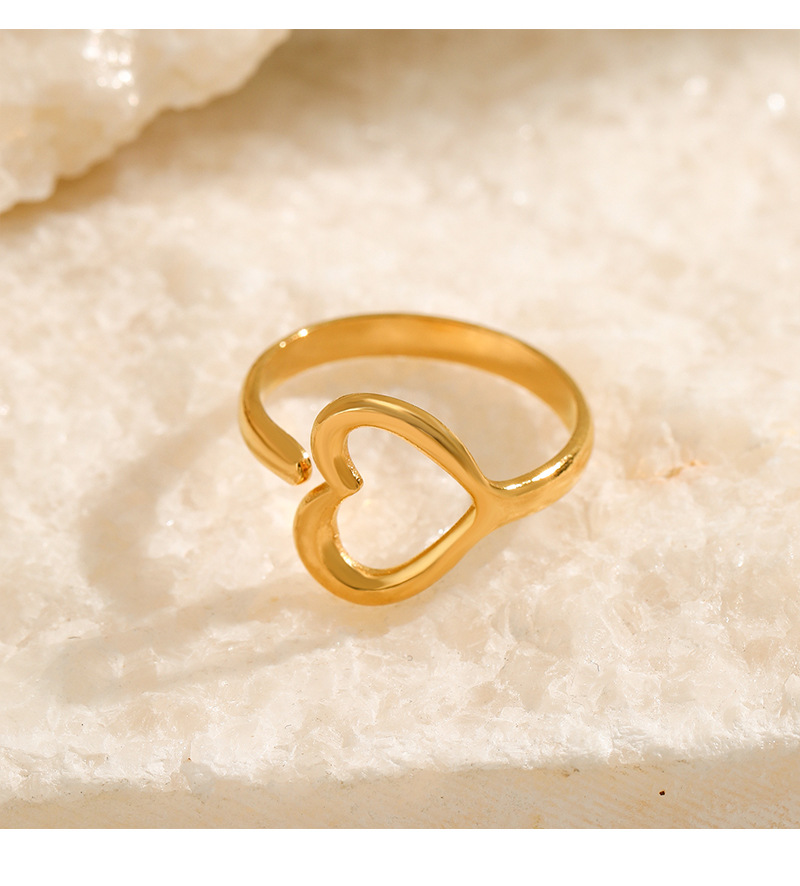 Edelstahl 304 18 Karat Vergoldet Einfacher Stil Überzug Herzform Offener Ring display picture 3