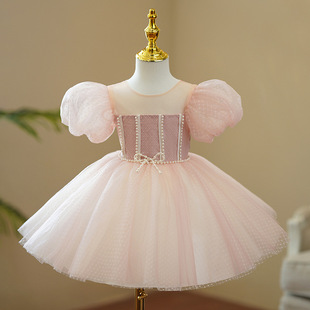 Fuchsia children's dress, piano performance costume, small princess costume, western style, special occasion clothing