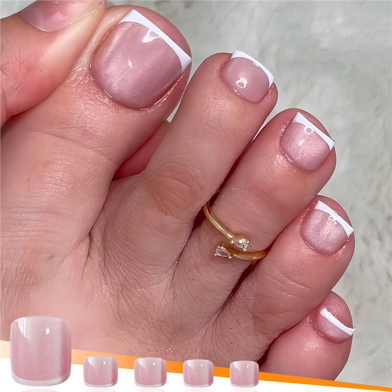 Cross-Border Hot Selling Square Type Wearable Nails French Pure Desire Pink Cat Eye Fake Nails Finished Products Wholesale Cross-Border Hot Selling Square Type Wearable Nails French Pure Desire Pink Cat Eye Fake Nails Finished Products Wholesale