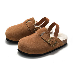 RUIZUSTOCK Winter New Children's Cork Sandals Cotton Boys' Cotton Shoes Warm Women's Outdoor Cowhide