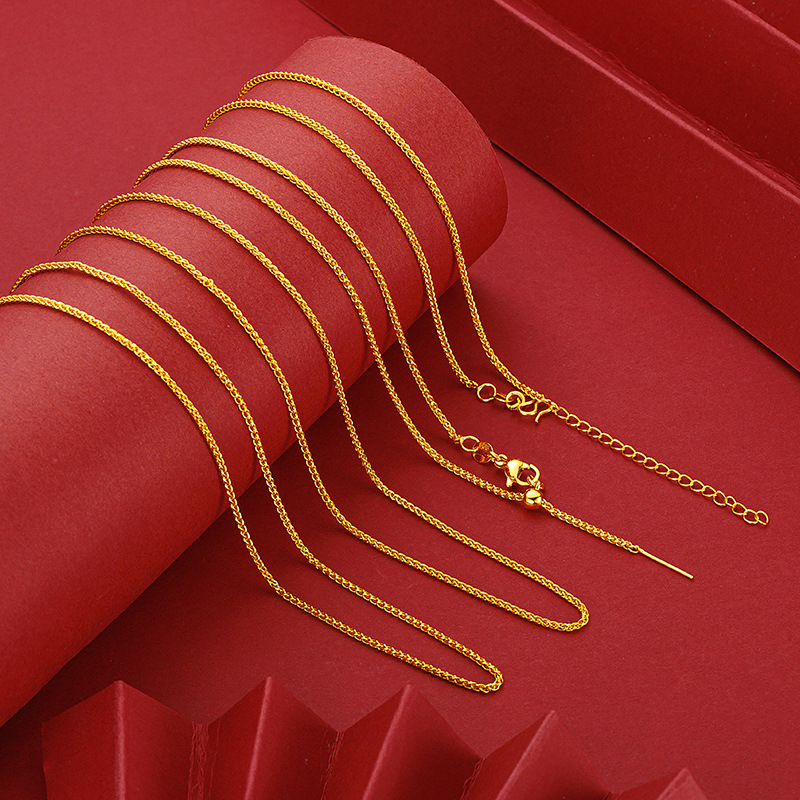 Vietnamese Sand Gold Women's Necklace 50cm Long Chopard Chain Brass Vacuum Electroplating Simulated Gold Pinhole Universal Chain