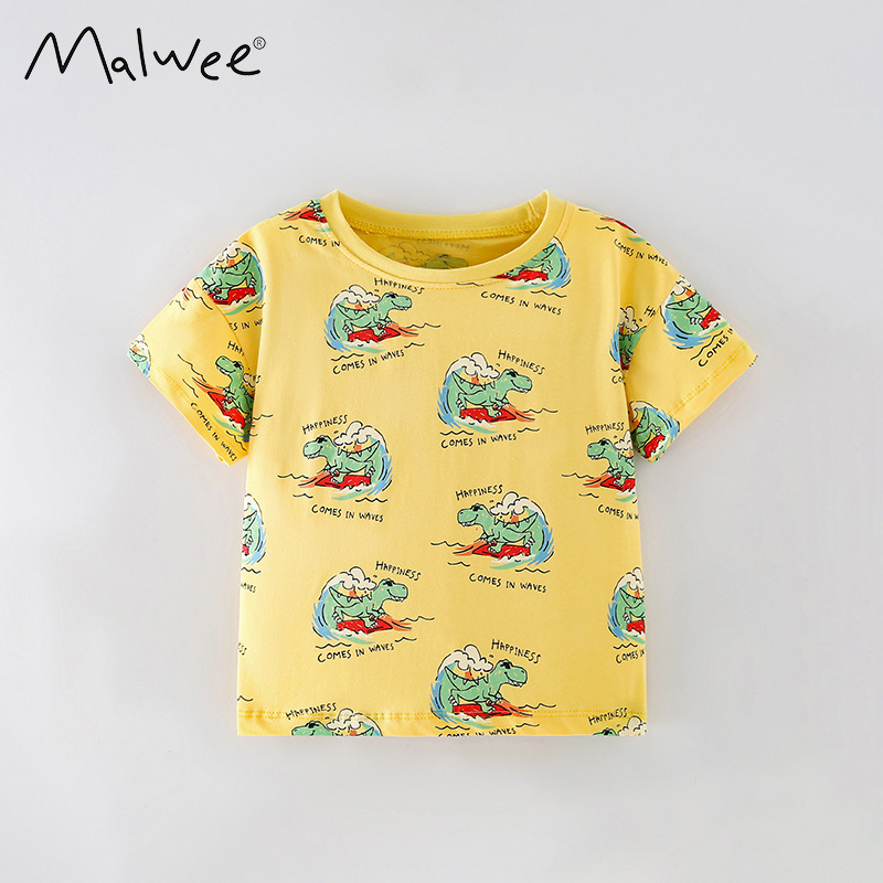 Malwee niños camisetas de verano Europa y los Estados Unidos niños cuello redondo mangas cortas impresión casual ropa de niños guapo chaqueta