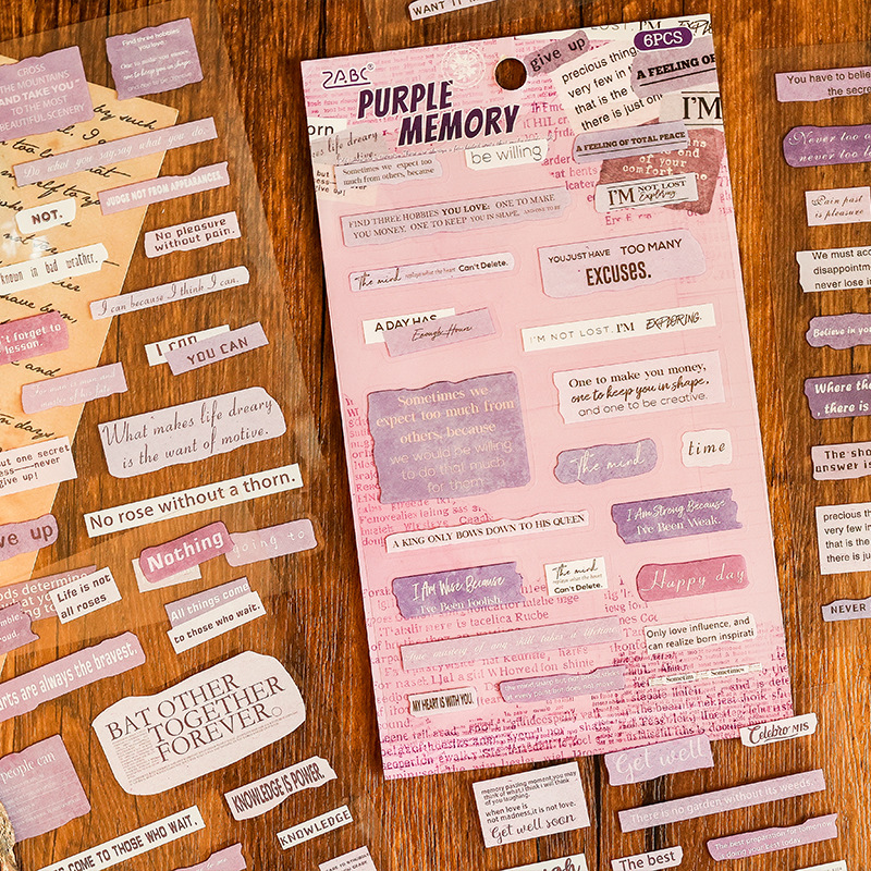 Retro viejo tiempo transparente pet pegatinas impermeables citas en inglés transfronterizo libro de bricolaje decoración creativa pegatinas de collage