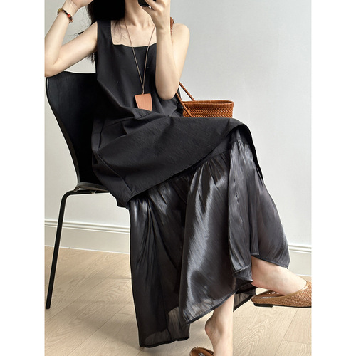 Yan Shuang Asymmetrical Hem Patchwork Backless Dress 2025 Summer Simple Elegant Casual Long Dress 5987